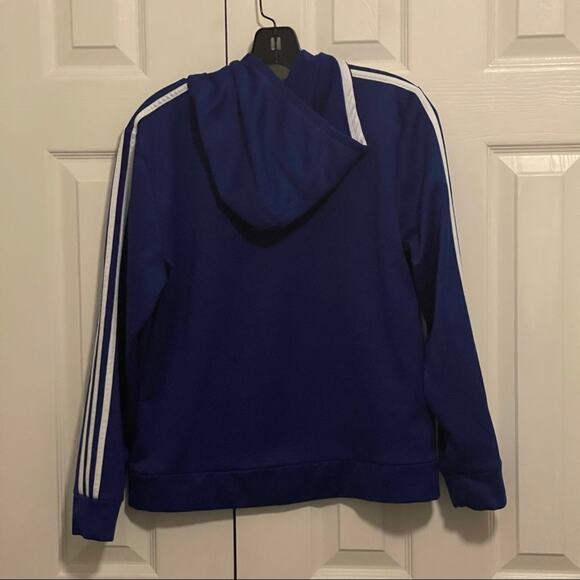 Adidas Youth Boys Large blue hoodie Pullover stripe shoulder Sweatshirt - Picture 6 of 6